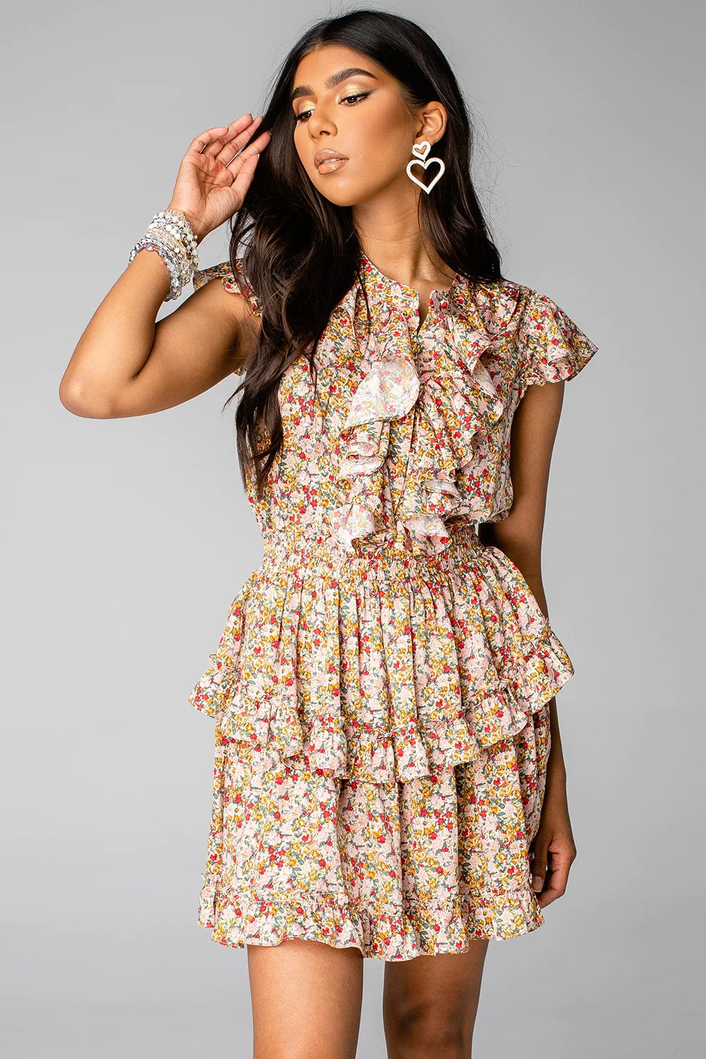 Astrid Ruffle Front Mini Dress - Orchard | BuddyLove