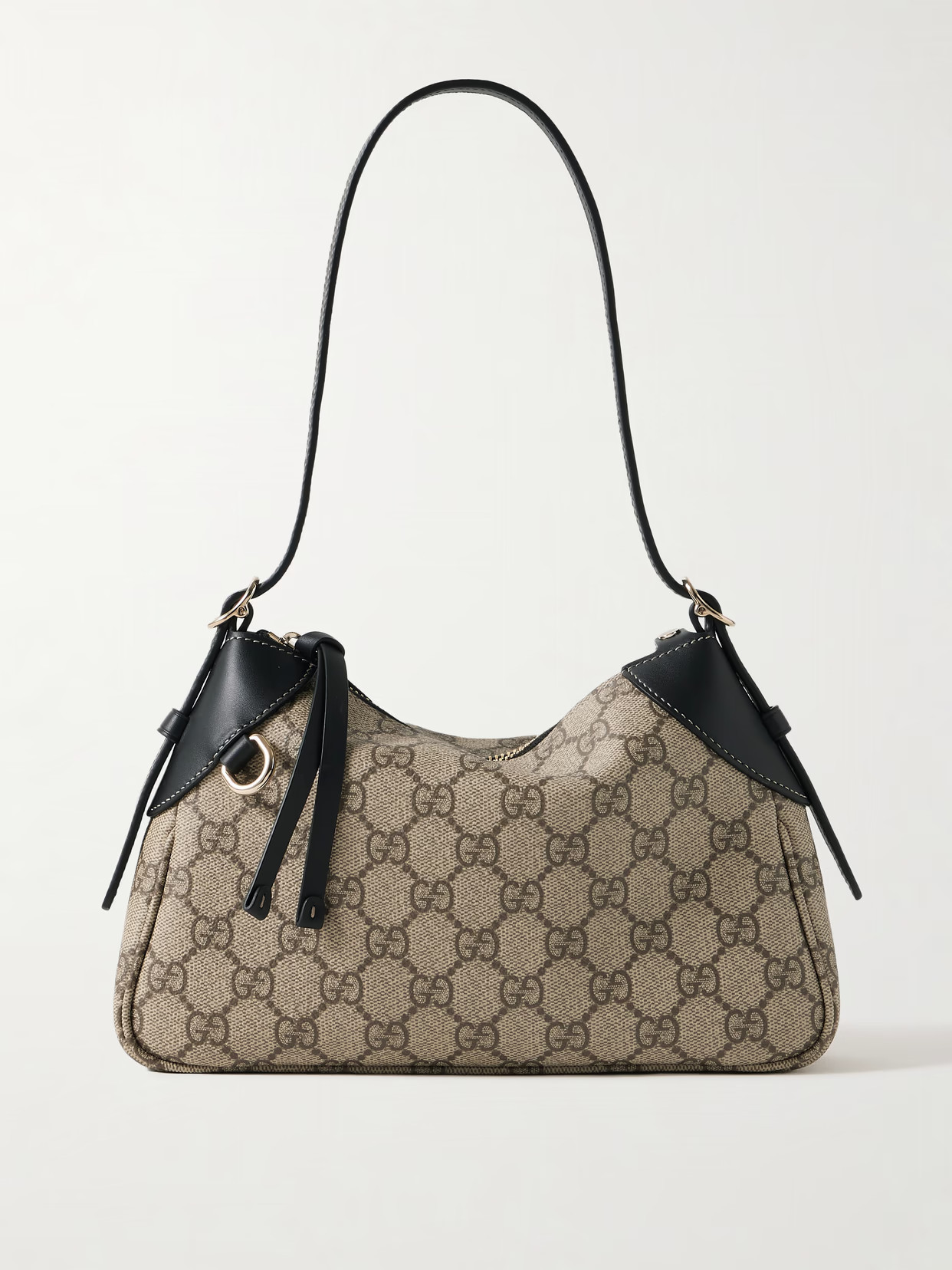 Gucci - Gg Emblem Small Leather-trimmed Coated-canvas Shoulder Bag - Neutrals | NET-A-PORTER (US)