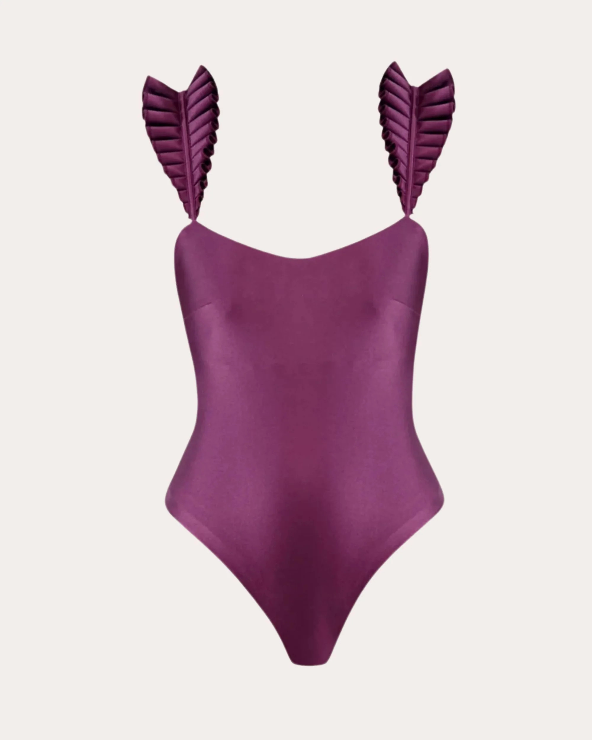 Andrea Iyamah Women's Tisi Ruffled Swimsuit in Eggplant Nylon/Elastane | Olivela