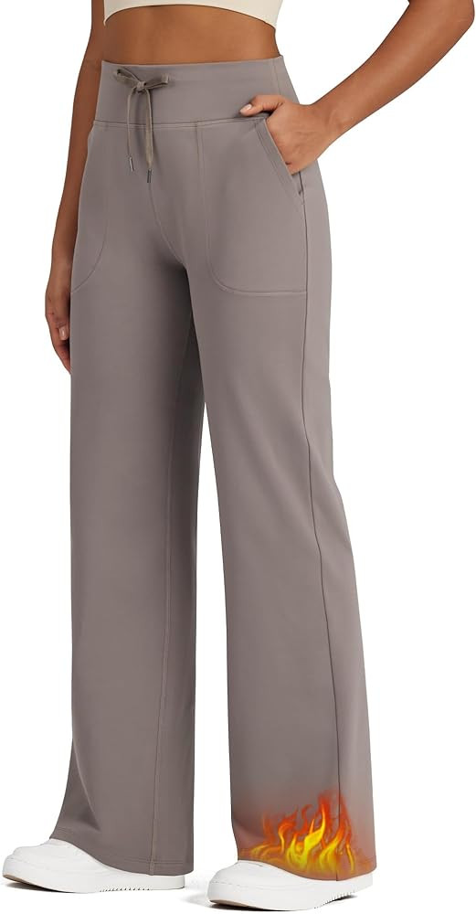 G4Free Wide Leg Fleece Lined Pants Women Drawstring Waist Winter Work Pants with Pockets for Casu... | Amazon (US)