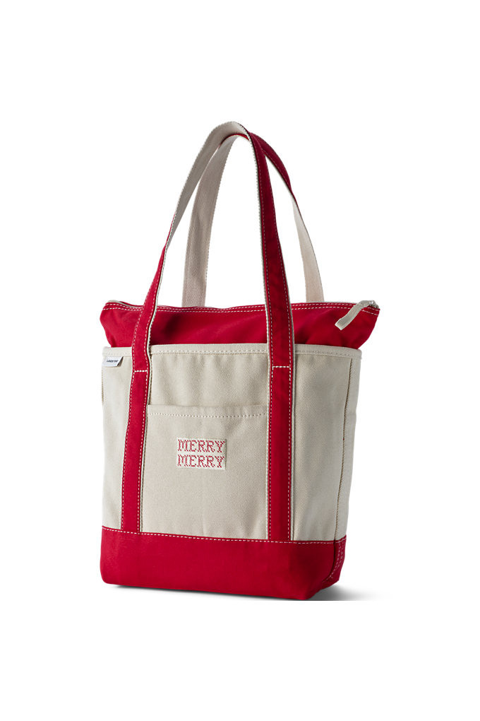 Limited Edition Merry Merry Medium Long Handle Zip Top Canvas Pocket Tote - Lands' End - Red | Lands' End (US)