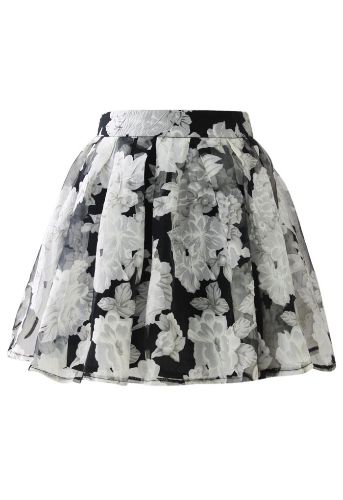 Floral Organza Skater Skirt in Black | Chicwish
