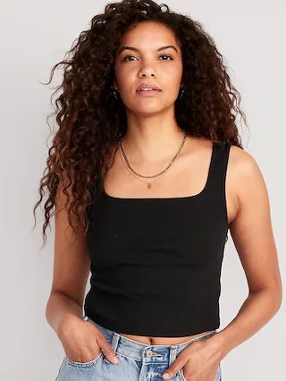 Fitted Square-Neck Ultra-Cropped Rib-Knit Tank Top for Women | Old Navy (US)