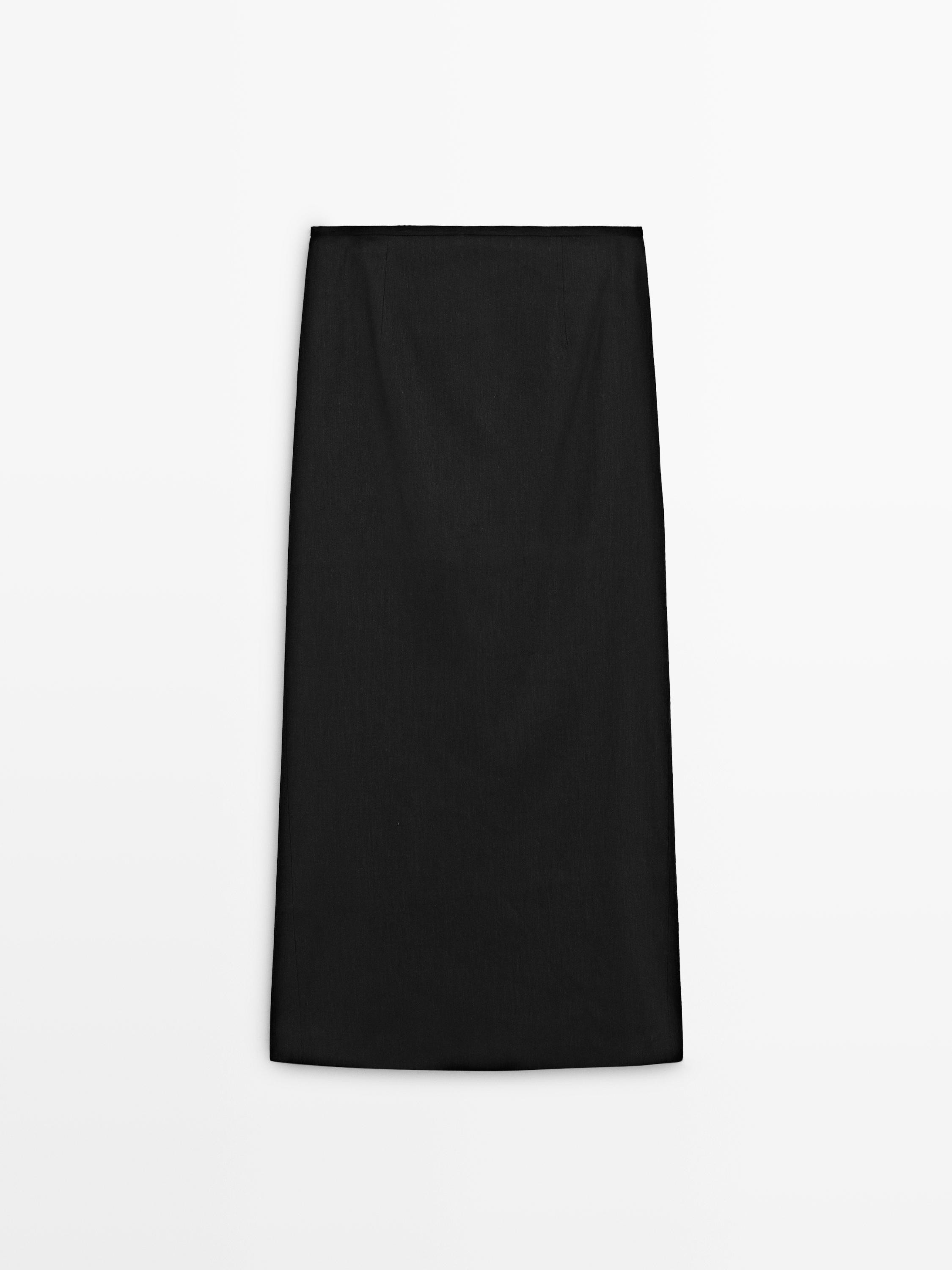 Straight linen blend midi skirt | Massimo Dutti UK