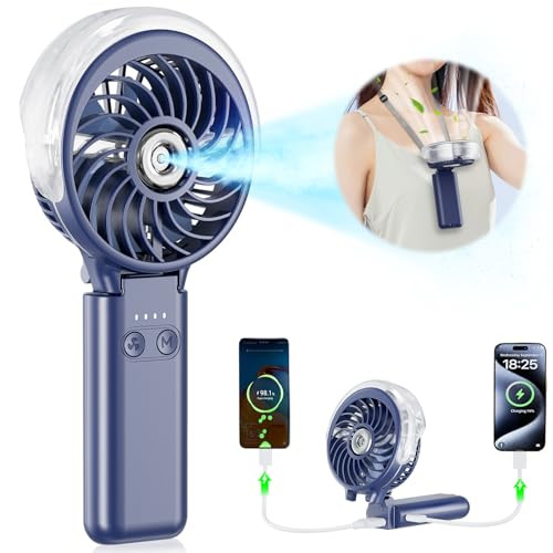 HandFan 5200mAh Upgraded Handheld Misting Fan, Portable Mister Fan Rechargeable, Spray Water Mist Fans, Electric Hand Cooling Ice Fans for Summer Beach Travel Concerts, Gifts for Women(Royal Blue) | Amazon (US)