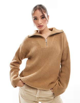 Selected Femme half zip jumper in tan | ASOS (Global)
