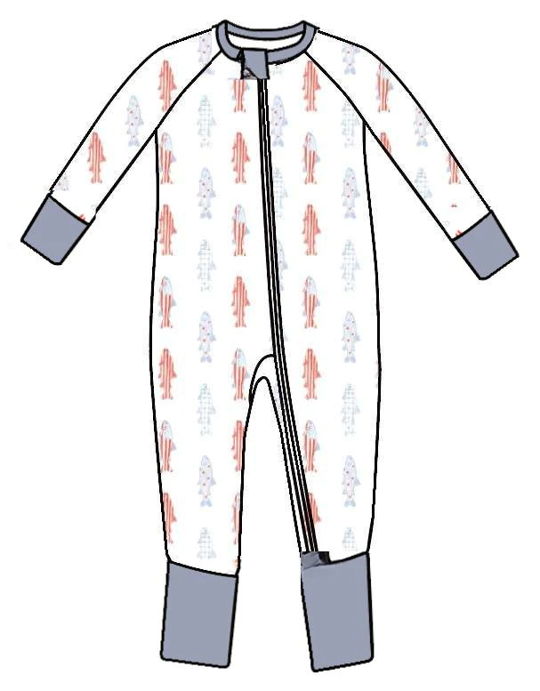 Patriotic Fish One Piece Bamboo Pajama | Sweet Tupelo Clothing
