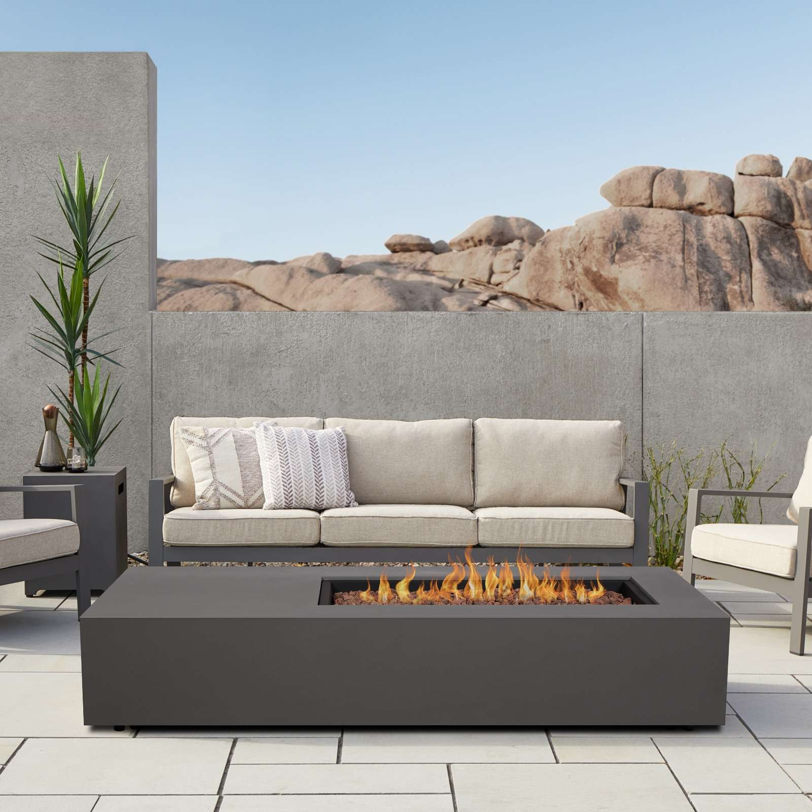 Aegean 75" Asymmetrical Rectangle Propane or Natural Gas Fire Pit Table | Real Flame