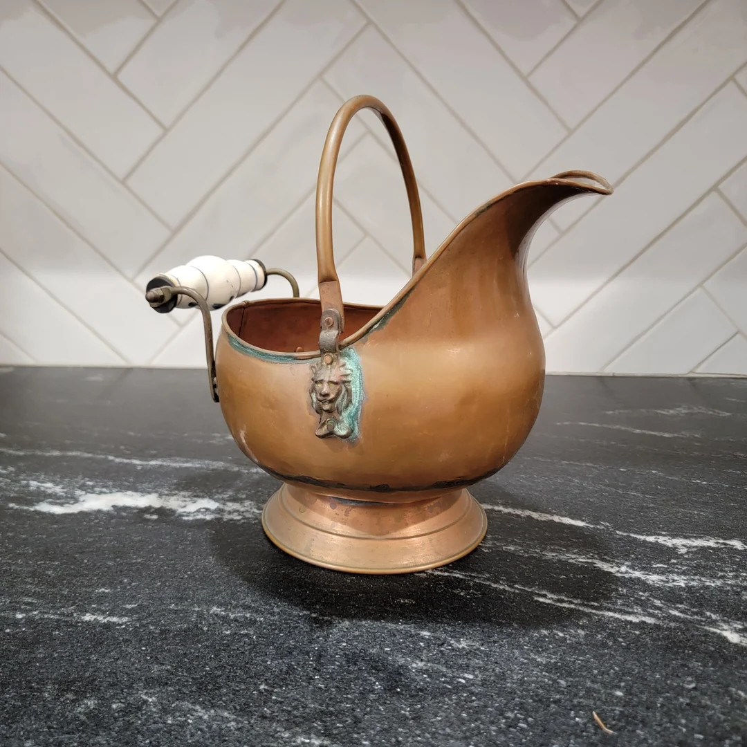 Vintage Lions Head Coal Scuttle Bucket & Delft Holland Vase Blue White Porcelain Handle - Etsy | Etsy (US)