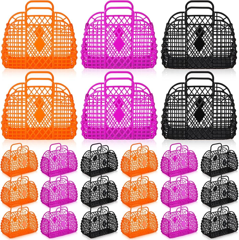 LemonRoad 24 Pcs Halloween Tote Gift Bags Bulk Jelly Purse Jelly Tote Bags Plastic Candy Treat Ba... | Amazon (US)