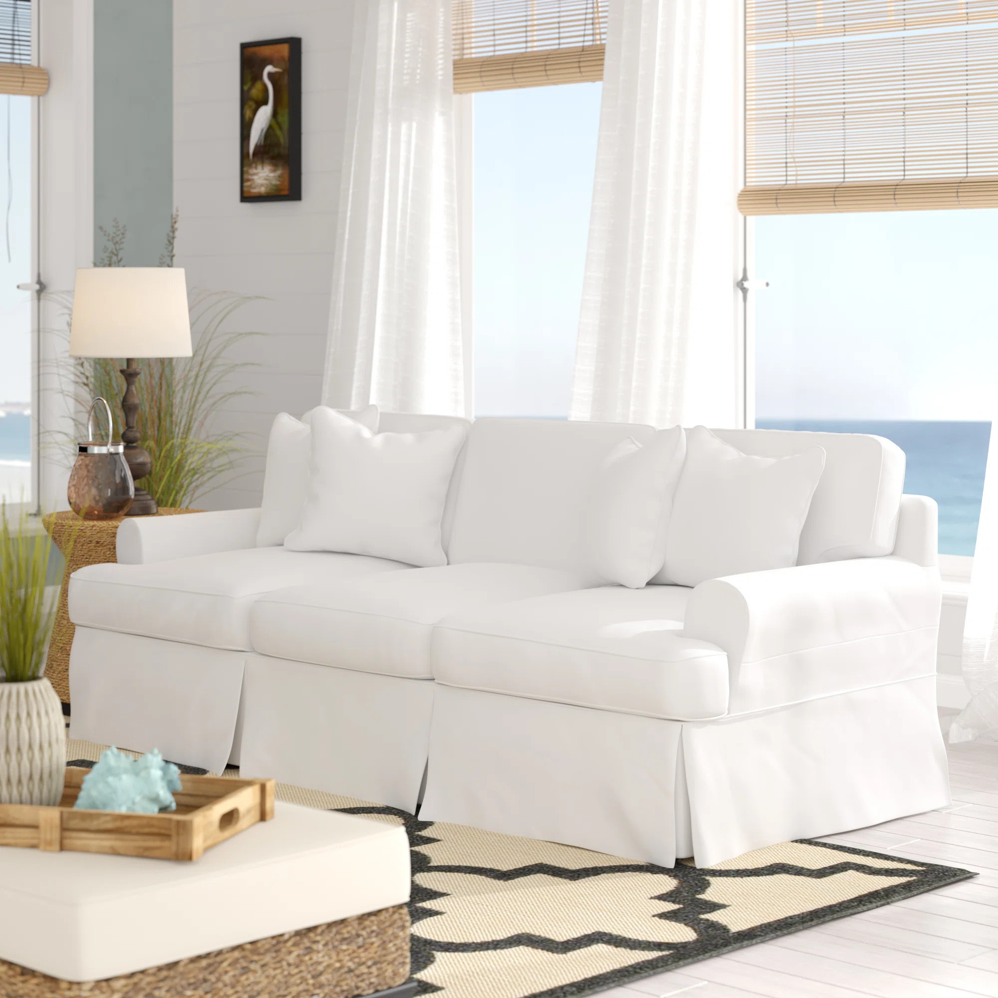 Pike 85" Rolled Arm Slipcovered Sofa with Reversible Cushions | Wayfair North America