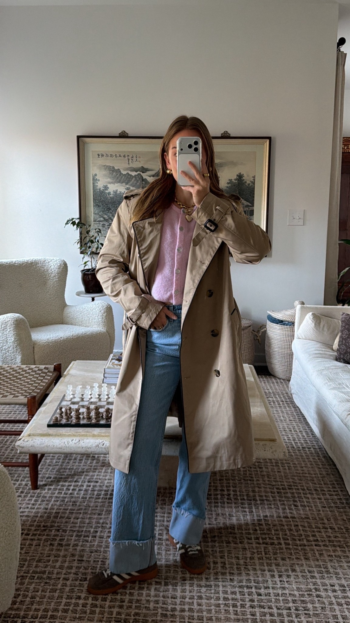 11/5/25 Cozy fall layers 🍂 Wearing my Adidas Spezial sneakers with my Abercrombie 90s relaxed cuffed jeans (linking the updated version since mine are older). Paired with a pink cardigan from American Vintage and a classic trench coat — mine’s Lauren by Ralph Lauren from TJ Maxx, but I linked a similar one for the same timeless vibe.


#LTKShoeCrush #LTKStyleTip #LTKSeasonal