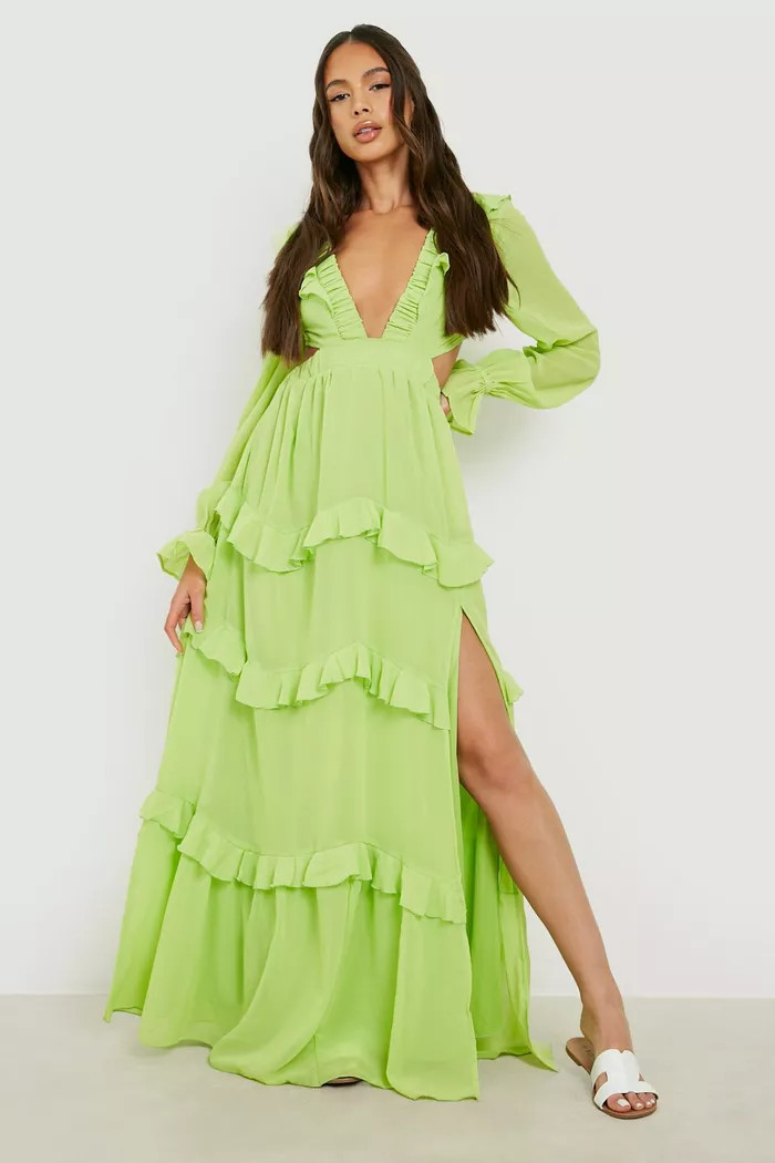 Frill Detail Woven Maxi Dress | boohoo (US & Canada)