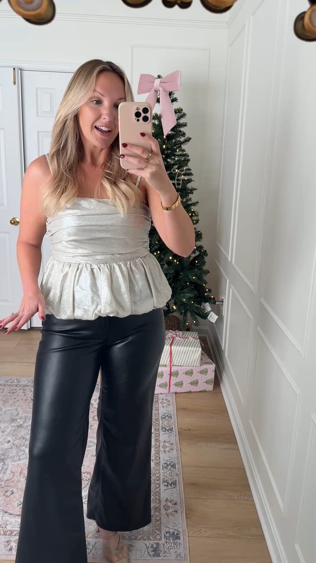 Holiday party outfit - faux leather pants 

#LTKHoliday #LTKFindsUnder50 #LTKMidsize