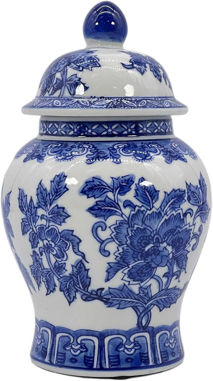 8" Ceramic Ginger Jar w/Lid - Classic Chinese Style Porcelain Jar Tea Storage for Home Decor Deco... | Amazon (US)