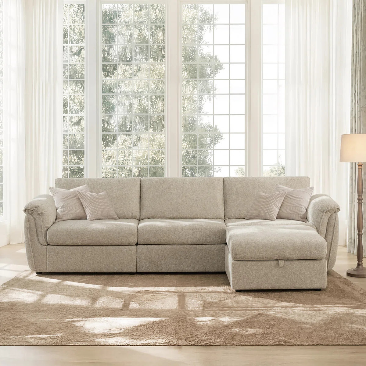 Elysion 122" W Modern 4-Piece Upholstered Modular Sectional Sofa With Ottoman | Wayfair North America