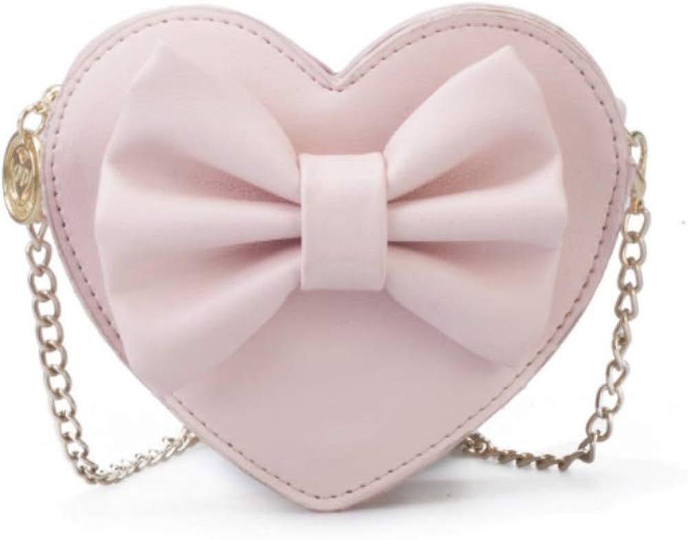 ZGMYC Cute Heart-shaped Crossbody Purse Bowknot Shoulder Bag Satchel for Little Girls Toddlers (P... | Amazon (US)