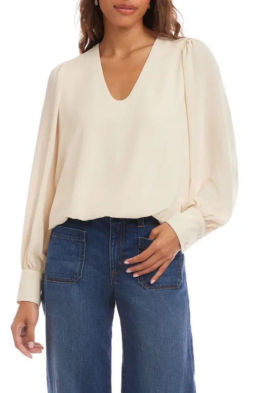 Karen Kane Puff Sleeve V-Neck Crepe Top in Antique Cream at Nordstrom, Size Small | Nordstrom