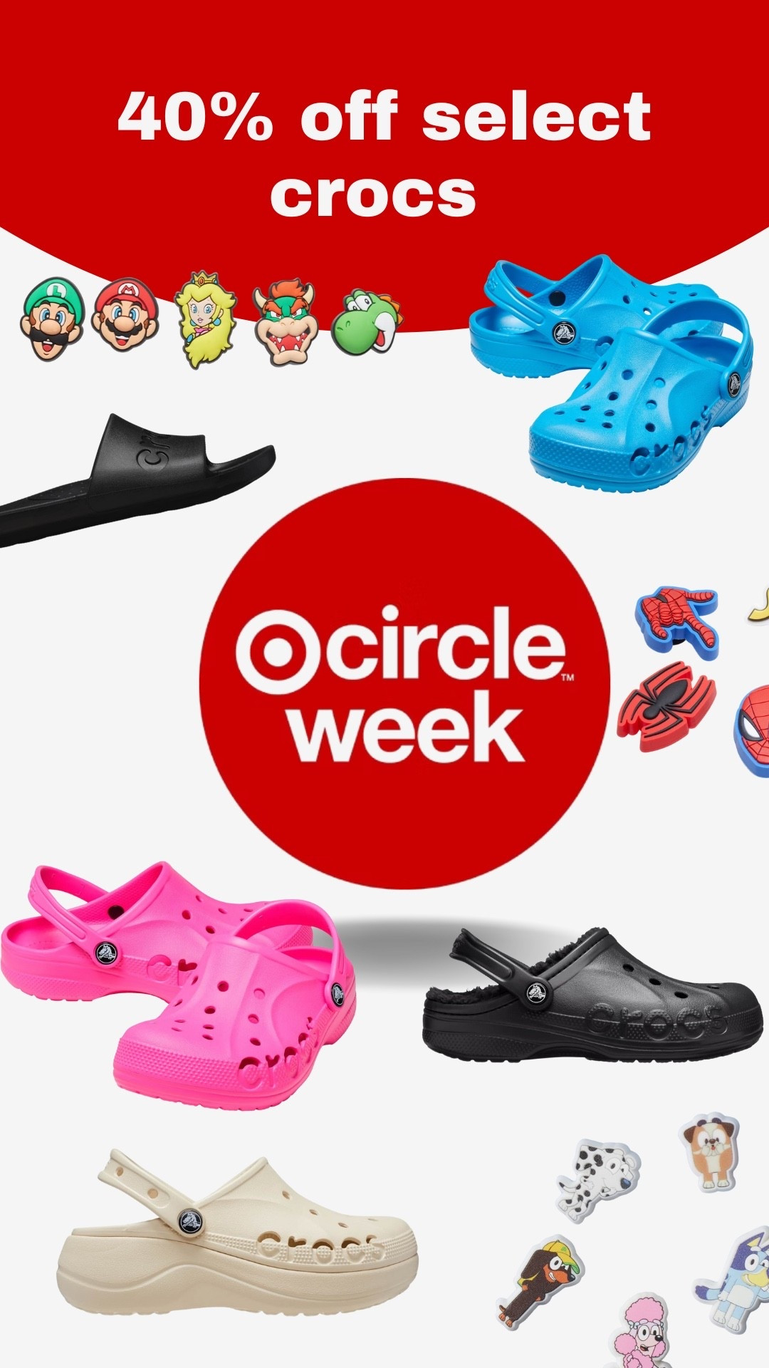 40% off select Crocs and Croc pins. Target Circle Week Deals 

#LTKFamily #LTKFindsUnder50 #LTKSaleAlert