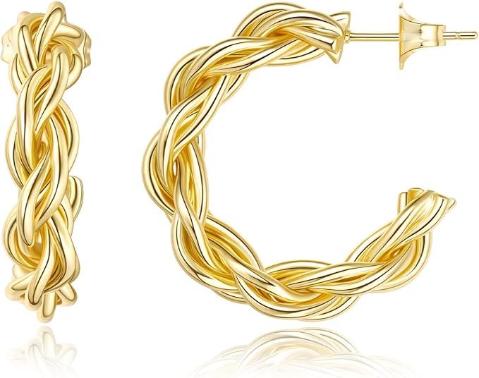KELORIS PATH Twisted Gold Hoop Earrings for Women, 14K Gold Plated Chunky Lightweight Twist Rope ... | Amazon (US)