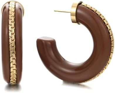 Gold Plated Resin Chunky Hoop Earrings Hypoallergenic Push Back Hoops for Sensitive Ears | Amazon (US)