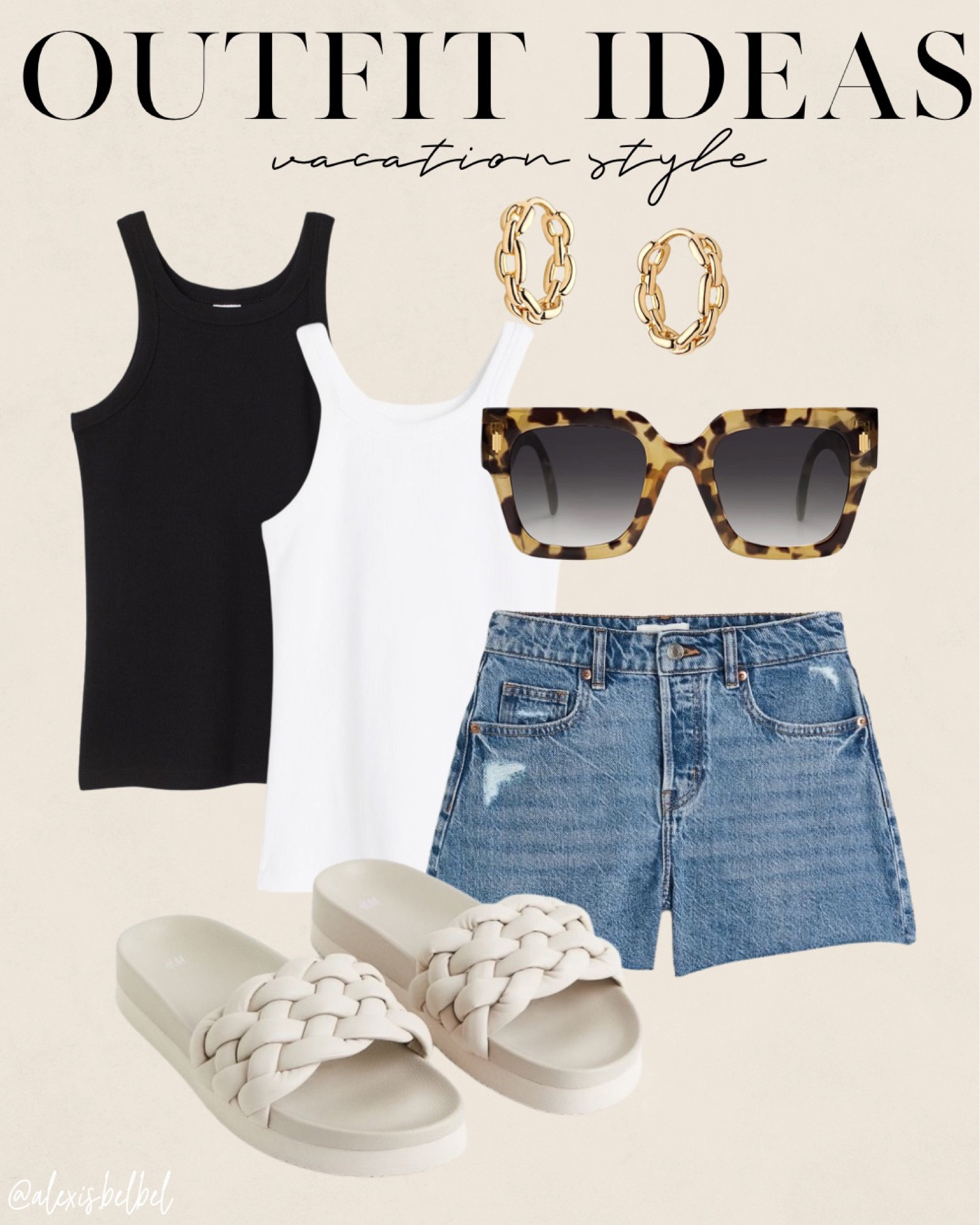 Summer outfit idea: H&M denim shorts size 24, black and white tank size Xs, braided summer sandals 

#LTKunder50 #LTKunder100 #LTKsalealert