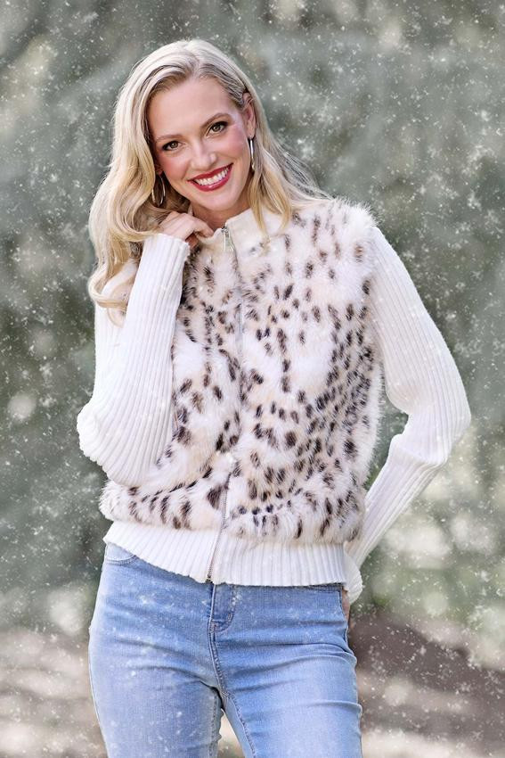 Leopard Print Faux Fur Front Jacket | Cato Fashions