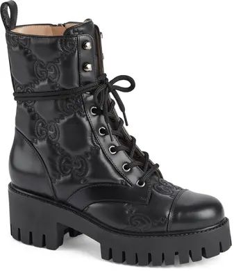 Logo Quilted Leather Combat Boot | Nordstrom
