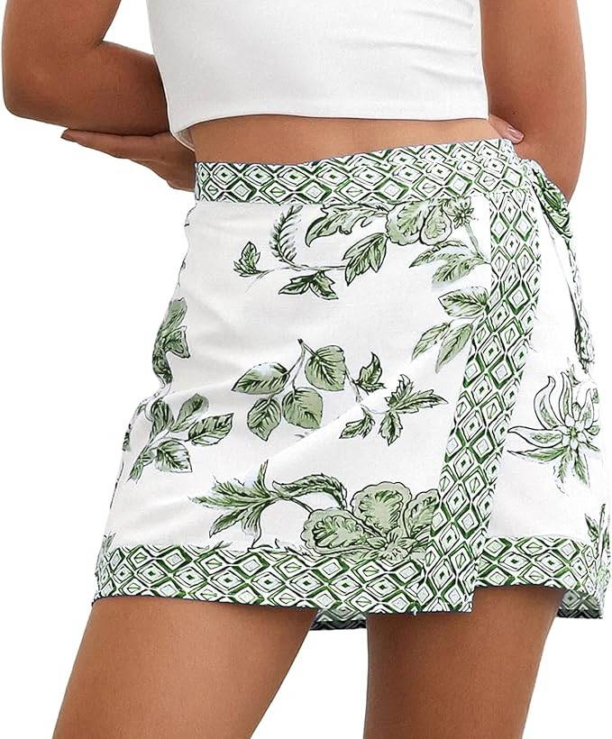 Womens Floral Wrap Mini Skirt Summer Beach Short Skirt Casual Knot Side High Waist A Line Vacatio... | Amazon (US)