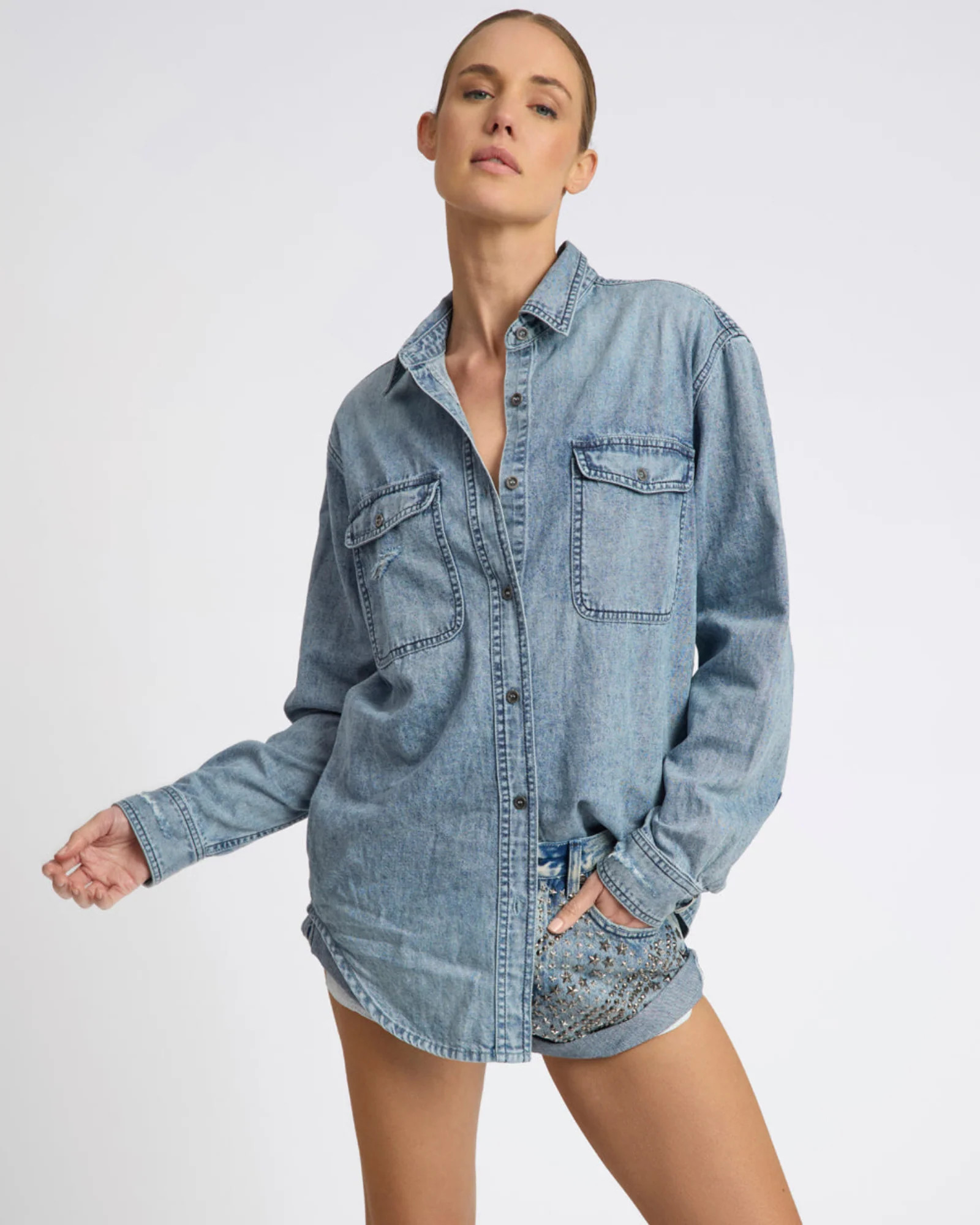 25th Anniversary Limited Edition Everyday Studded Denim Shirt - Salty Dog | One Teaspoon | OneTeaspoon