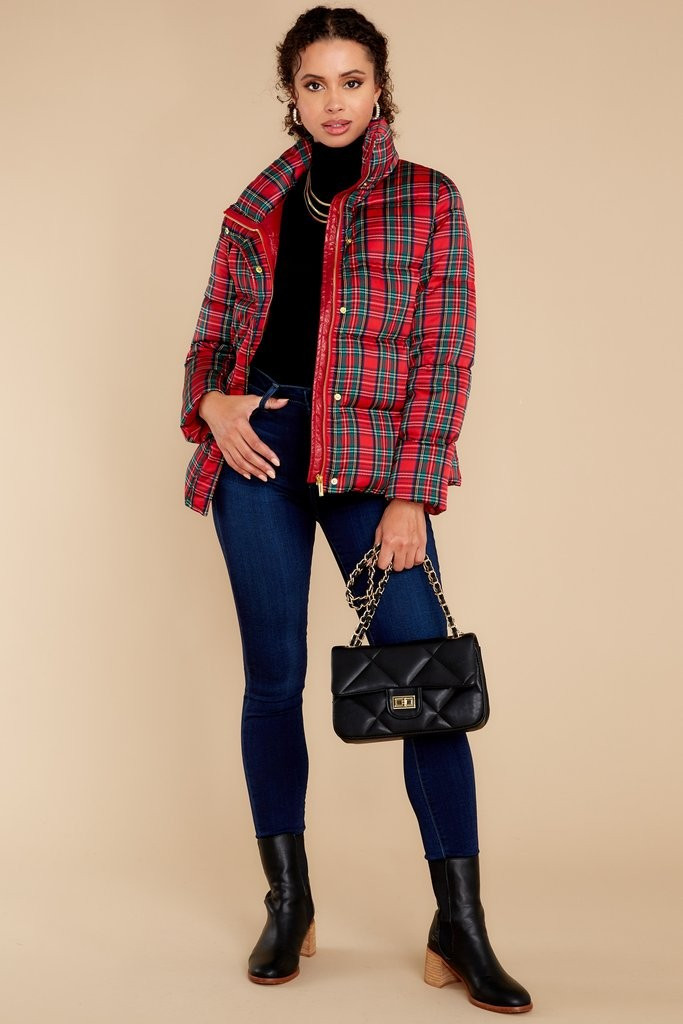 Cole Tartan Plaid Puffer Coat | Red Dress 