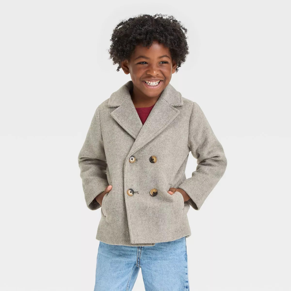 Baby Boys' Faux Wool Pea Coat - Cat & Jack™ Gray 18M | Target