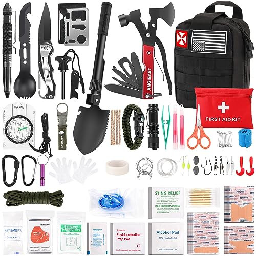 Survival Kit 256 in 1, First Aid Kit Survival Gear Tools Trauma Kit with Molle Pouch for Outdoor, Camping, Hunting, Hiking, Earthquake, Home, Office, Gifts for Men Dad Husband Women (Black) | Amazon (US)