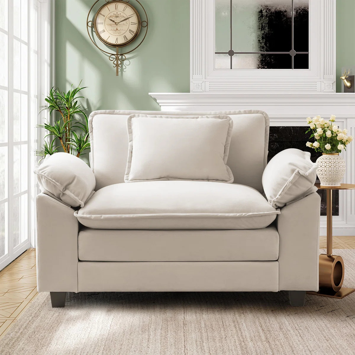 49.5'' W Oversized Premium Chenille Armchair And A Half With Accent Pillow & Removable Cushions | Wayfair North America