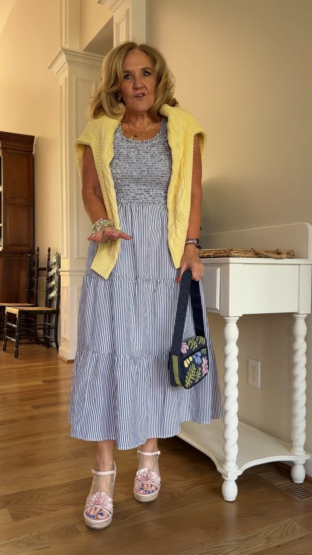 Dress I did size up to a large and glad I did
I’ll link similar sweaters 
Sneakers so comty
20% off my necklaces code TAKE20
20% off my bracelets code NANETTE20
Eric javits bag 10% off with code NANETTE 
CHANGE YOUR SHOES AND ALL OF A SUDDEN YOU ARE A BABY SHOWER OR BRIDAL SHOWER READY


#LTKSeasonal #LTKSaleAlert #LTKOver40