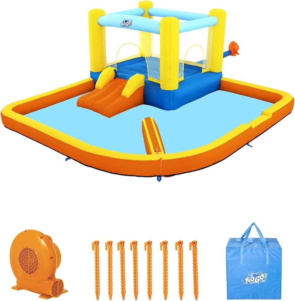 Bestway H2OGO! Beach Bounce Kids Inflatable Outdoor Water Park with Water Wall, Ground Stakes, St... | Amazon (US)