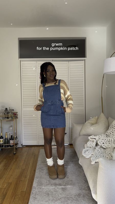 Outfit inspo, pumpkin patch outfit, overalls dress, sweater outfit, Uggs outfit, slouchy socks, fall outfit, fall dress 

#LTKHolidaySale #LTKfindsunder100 #LTKshoecrush