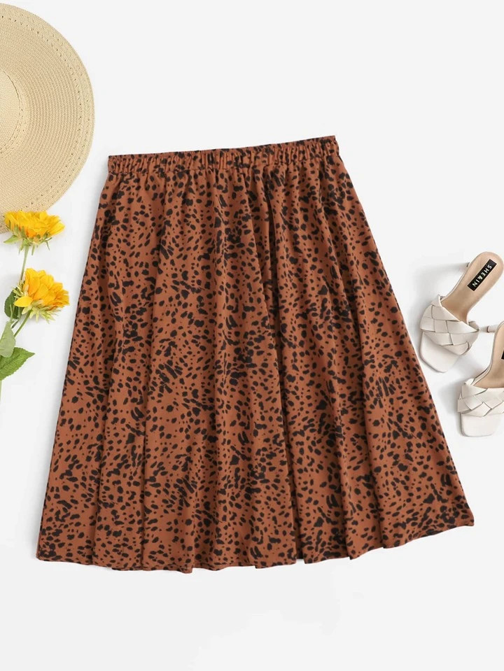 SHEIN Clasi Plus Allover Print Elastic Waist Flared Skirt | SHEIN