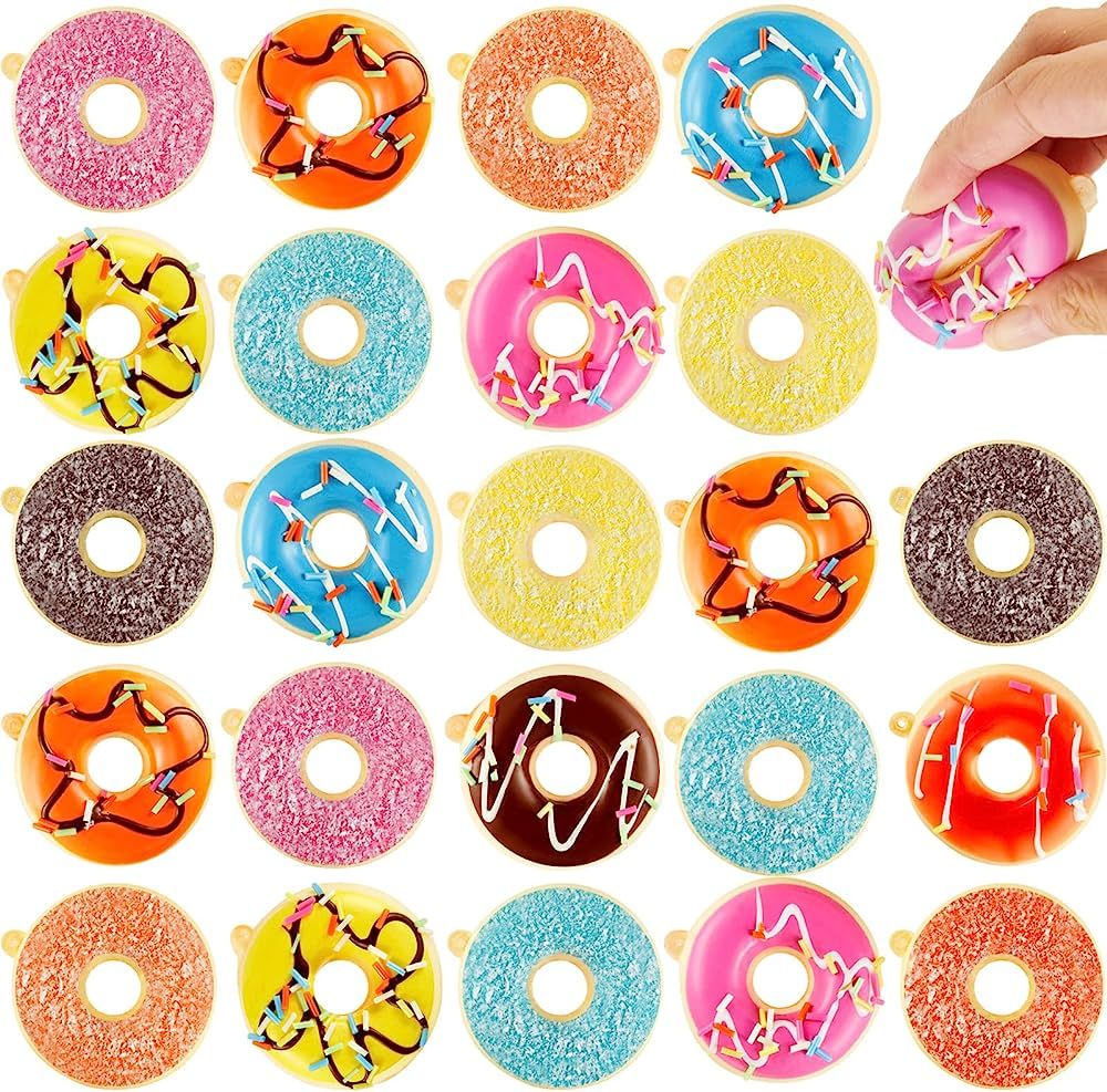 Lewtemi 24 Pcs Donut Balls Stress Squishy Rainbow Donut Party Favors Stress Relief Donuts 12 Colo... | Amazon (US)