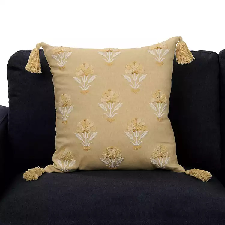 New! Yellow Farah Embroidered Floral Pillow | Kirklands