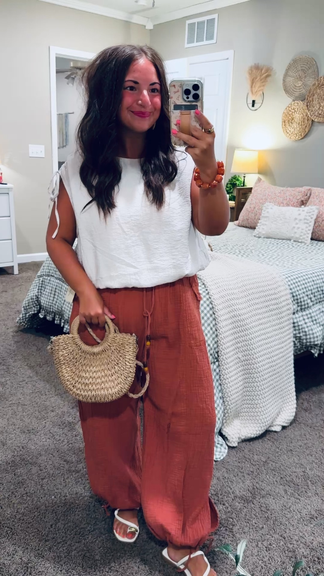 An easy outfit you'll be reaching for all season long! These Target pants are so flattering, and paired with this top, they create a polished look that's perfect for work, brunch, or everyday wear.

sandals: fit a tad oversized // wearing a 5
pants: fit oversized // wearing a medium
tank: fits oversized // wearing a large 

 #LTKootd #LTKMidsize #LTKWorkwear