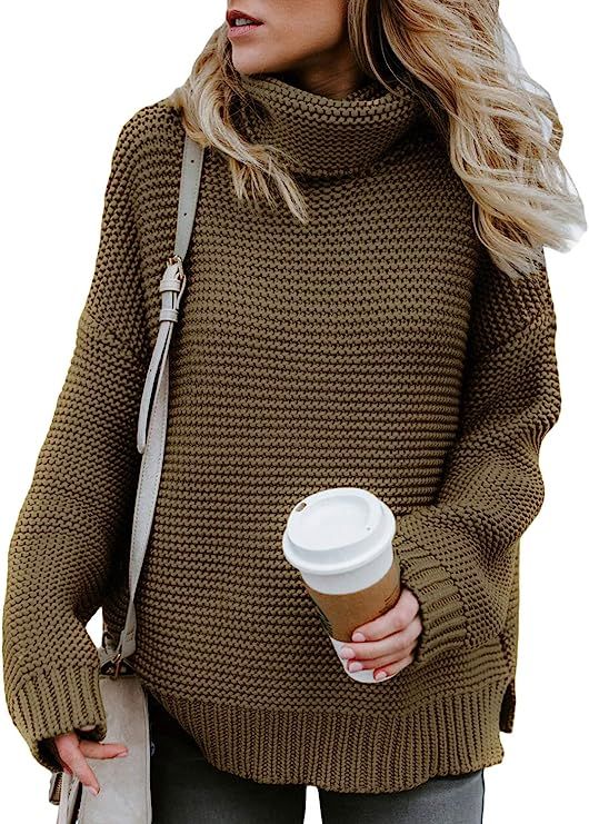 Asvivid Womens Turtleneck Long Sleeve Chunky Knit Pullover Sweater Tops | Amazon (US)