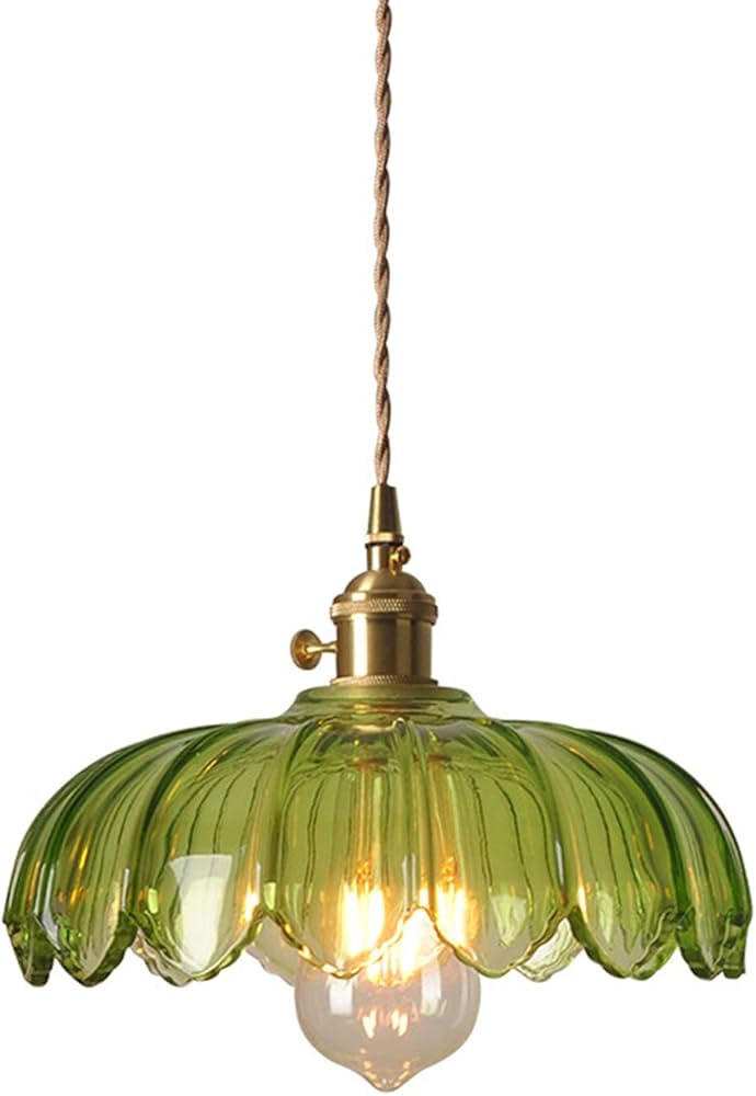 Farmhouse Glass Lotus Pendant Lighting Industrial Vintage Loft Bar Ceiling Hanging Lamp E26 Brass... | Amazon (US)