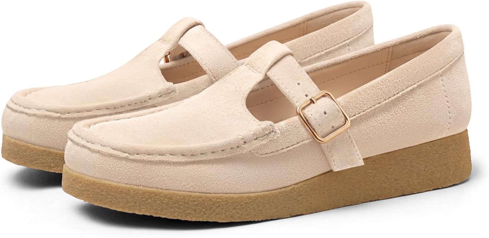 Coutgo Loafers for Women Platform T-Strap Square Toe Flats Slip On Shoes | Amazon (US)