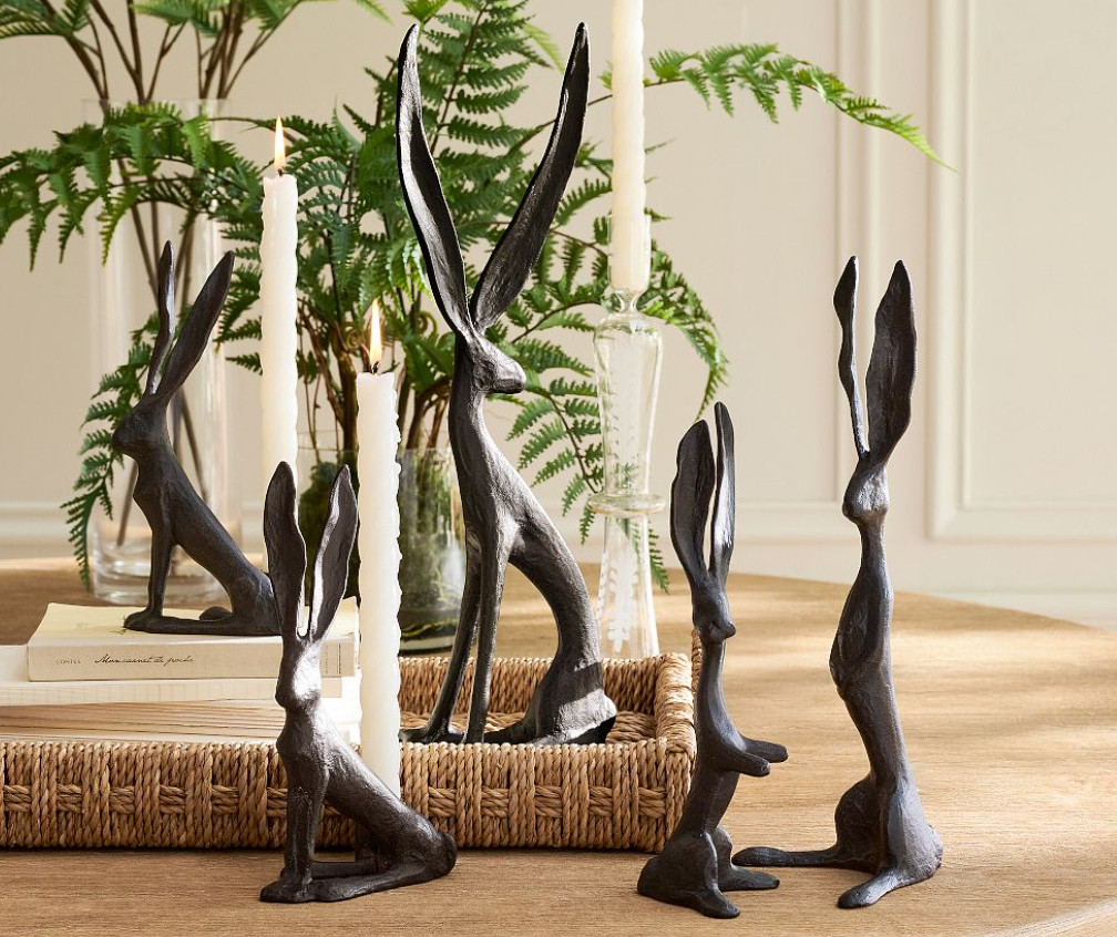 Sculpted Bunny Collection easter home decor metal rabbit sculpture tabletop centerpiece 

 