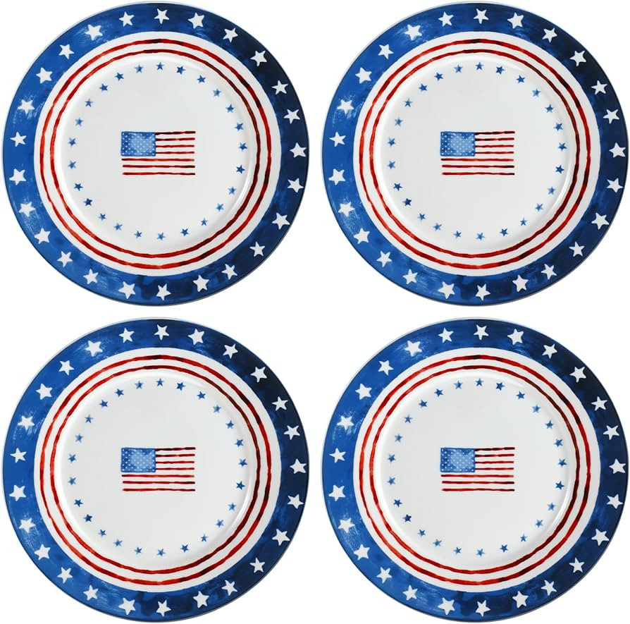 Jinei 4 Pcs 10 Inch 4th of July China Plates Patriotic American Flag Independence Day Ceramic Fla... | Amazon (US)