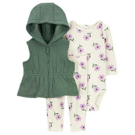 Carter's Child of Mine Baby and Toddler Girl Vest Outfit Set, 3-Piece, Sizes 0/3-24 Months | Walmart (US)