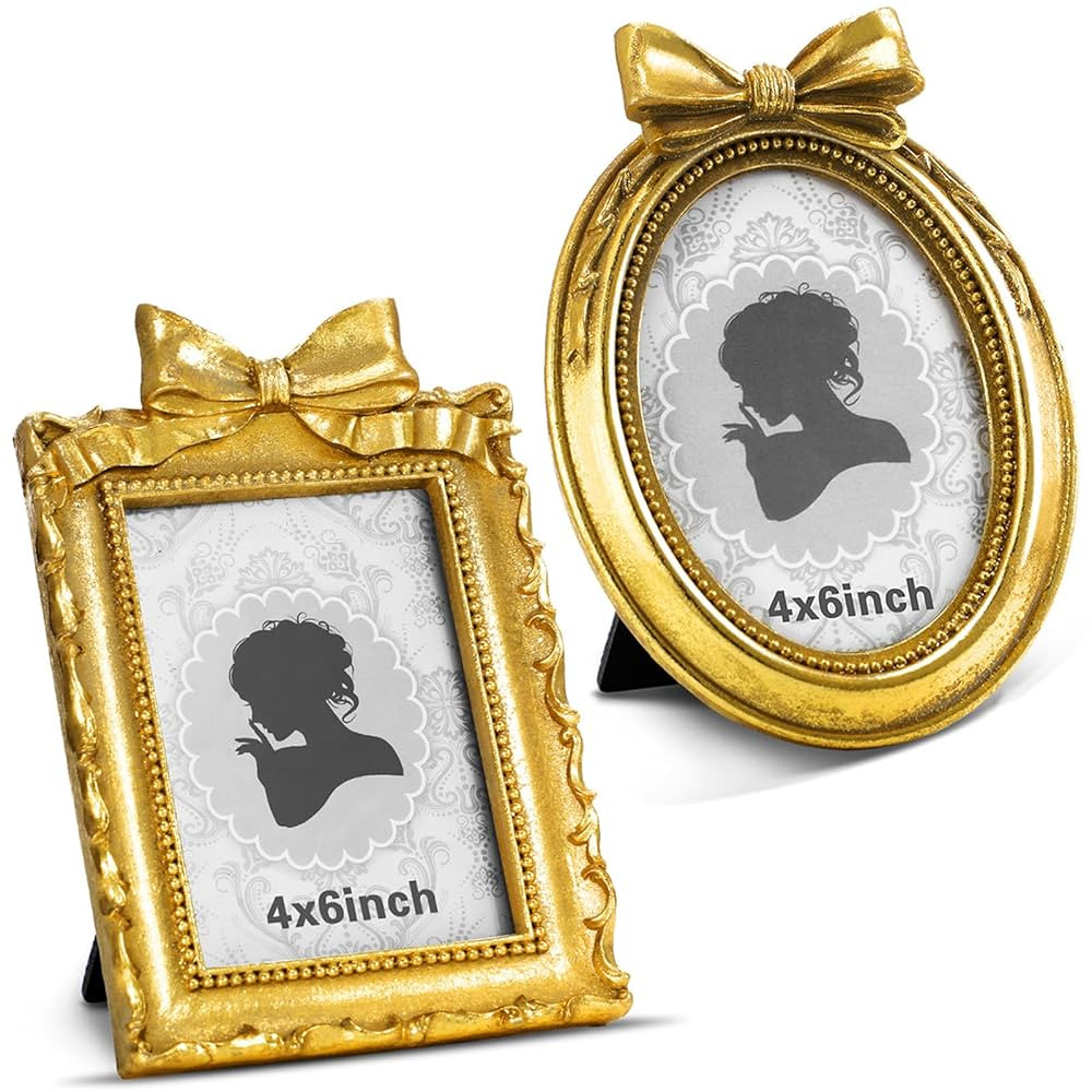 Qunclay 2 Pcs Gold Vintage Picture Frame Rectangle Oval Antique Resin Photo Frames With Glass Fro... | Amazon (US)