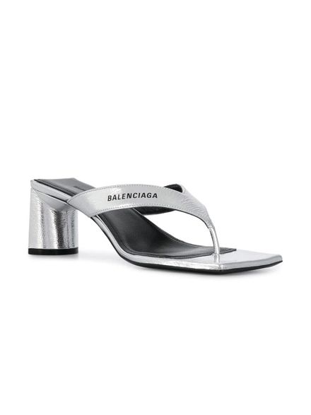 Metallic Silver Crinkled Slide Sandals | The Webster