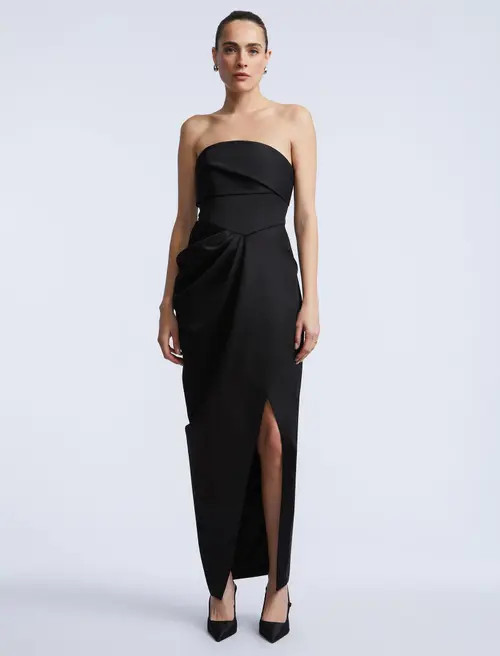 bcbg Solid Bodice Wrap Skirt Gown in Black at Nordstrom, Size 16 | Nordstrom